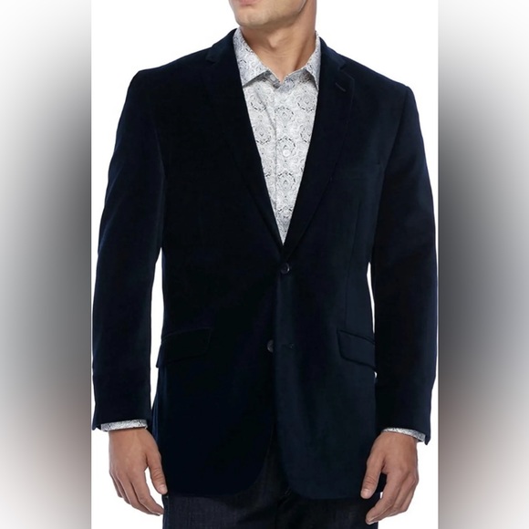 Madison‎ Modern Fit Men’s Deep Blue Velvet Blazer Sports Coat Jacket Size 38R - Picture 1 of 14